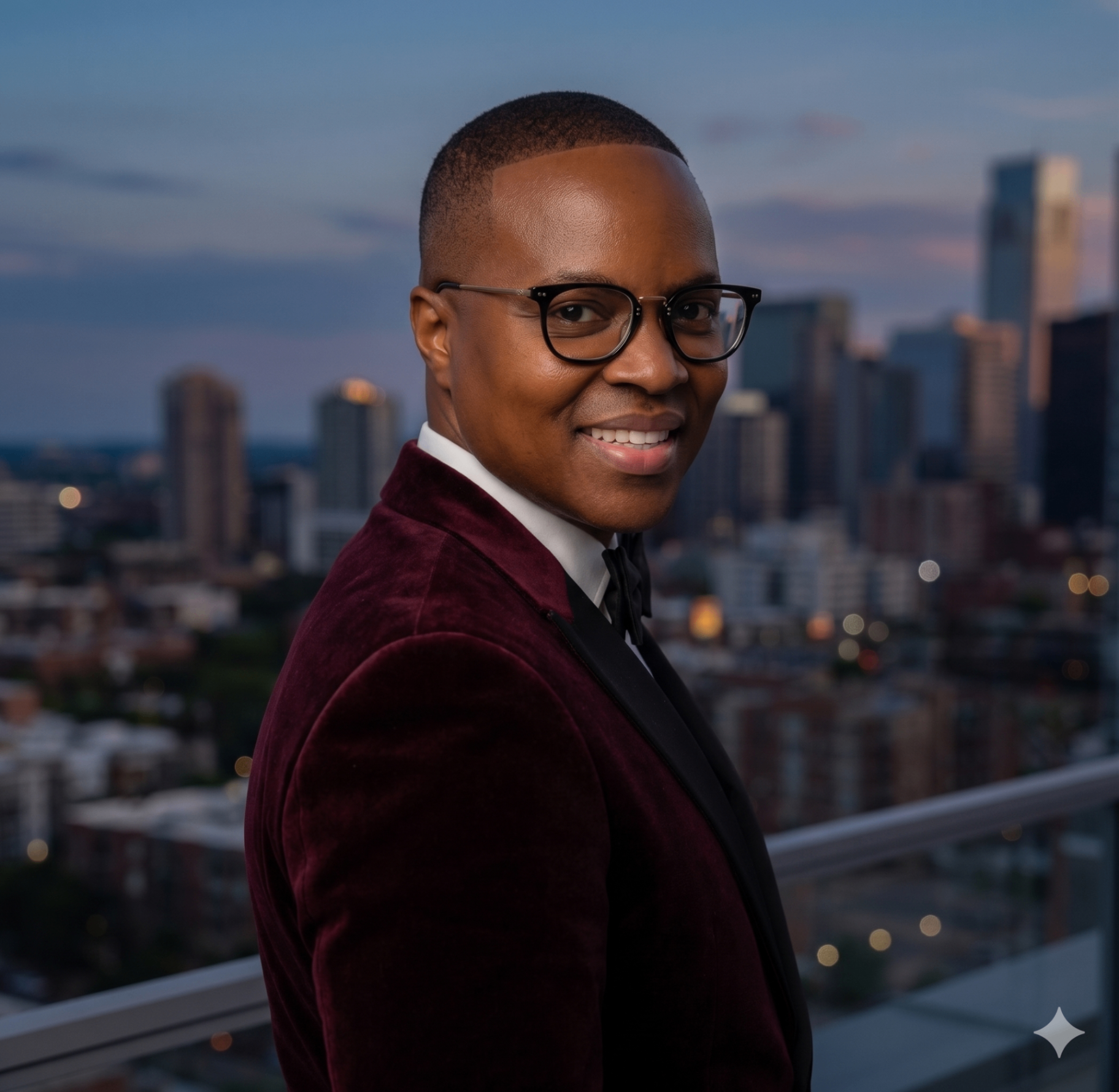 David McKnight on a city skyline rooftop at dusk